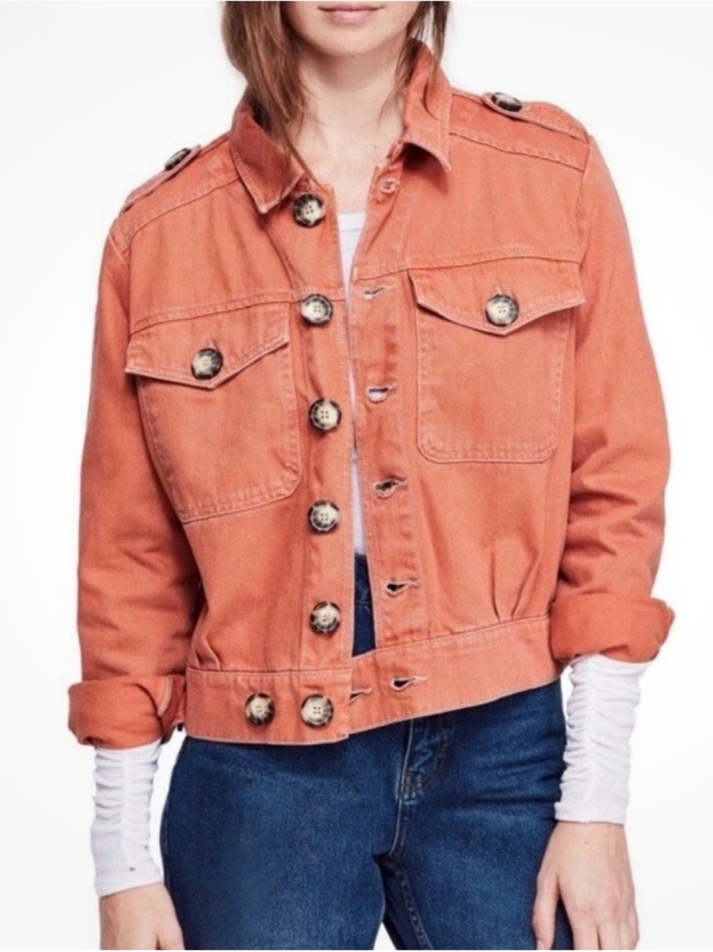 Free People Eisenhower Terracotta Denim Jacket - Picture 2 of 10